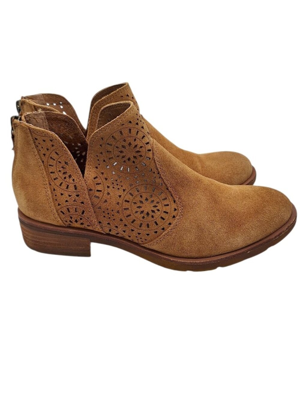 Sofft Barrosa Ankle Boots Suede Leather Perforated Medallion Western Zip Boots 7